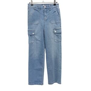 DKNY Womens Straight Leg Cargo Jeans Medium Wash Blue Utility Pants D0456DG7